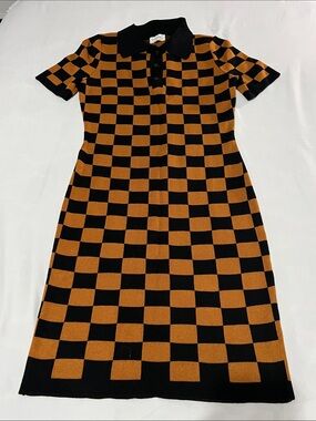 Love Always by FCT Black Tan Checkered Knit Midi Dress